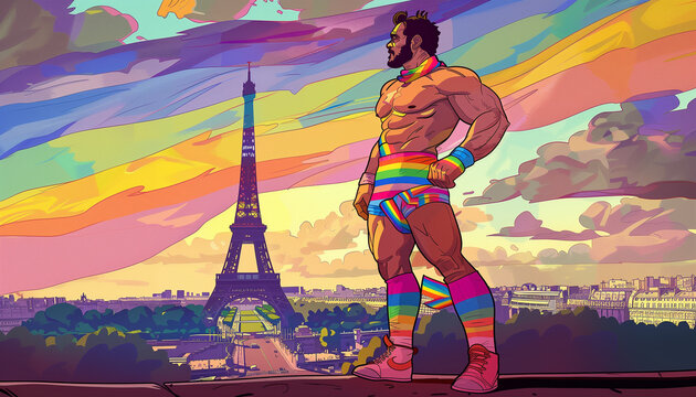 Pride and Power: A Bold Wrestler Stands Tall in Paris