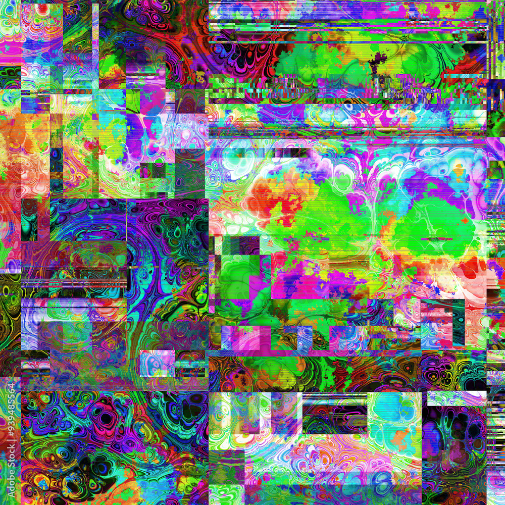 Aufkleber TV noise static effect, abstract glitch background. Fractal digital art pattern
