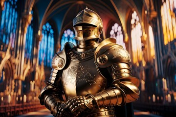 Obraz premium Ephesians 61314 depicts the armor of God for spiritual warfare. Concept Biblical Armor of God. Spiritual Warfare Depicted in Medieval Knight Armor at a Castle Museum