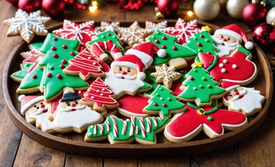 Christmas-Themed Iced Sugar Cookies in Festive Shapes and Colors