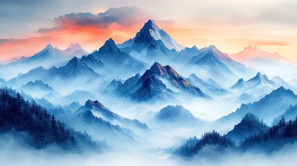 Misty Mountain Range at Sunrise