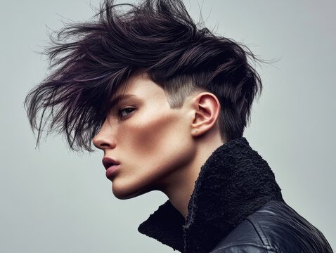 Edgy Modern Hairstyle Close-Up Portrait: Bold Undercut with Textured Layers