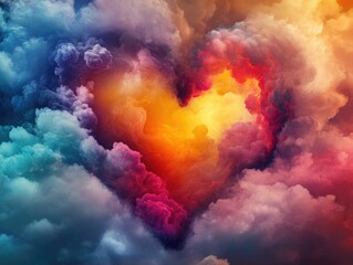 Colorful Heart Shaped Cloud in Dramatic Sky - Vibrant and Dreamy Artistic Photography