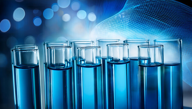 medical equipment featuring blue liquid test tubes abstract background