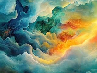 Vibrant Abstract Dreamscape Painting with Colorful Clouds and Swirling Patterns
