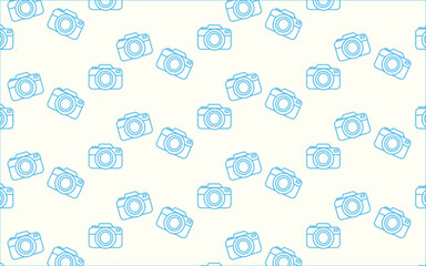 The camera vector illustration. Stylish pattern repeating in a gentle and plain style. Fashion art. monochrome Seamless pattern of photo camera On white background. light blue