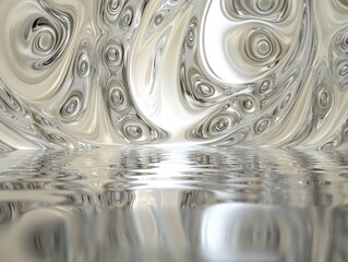 Abstract Fluid Art: Mesmerizing Swirls and Ripples in Reflective Surface