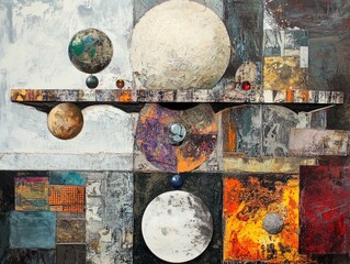 Abstract Geometric Art with Spheres and Textured Surfaces in Mixed Media