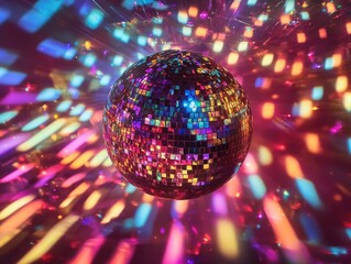 Obraz premium Vibrant Disco Ball with Colorful Light Reflections in Retro Party Atmosphere