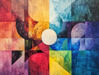 Abstract Geometric Colorful Art with Circle and Vibrant Shapes - Modern Wall Decor Design