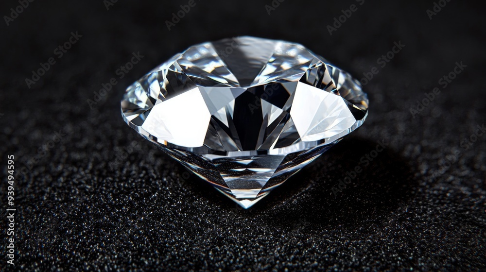 Poster Macro image of a diamond on black velvet, emphasizing its sharp edges and flawless surface