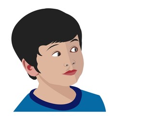 Curious Young child with Thoughtful Innocent Expression Flat Design Vector Illustration of Cute Innocent School boy Looking Away in Surprise vector png Isolated White Background eps Simple Expression