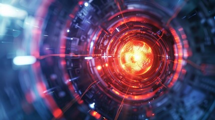 Obraz premium Close up of a thermonuclear fusion reactor with glowing plasma core emitting infinite energy waves