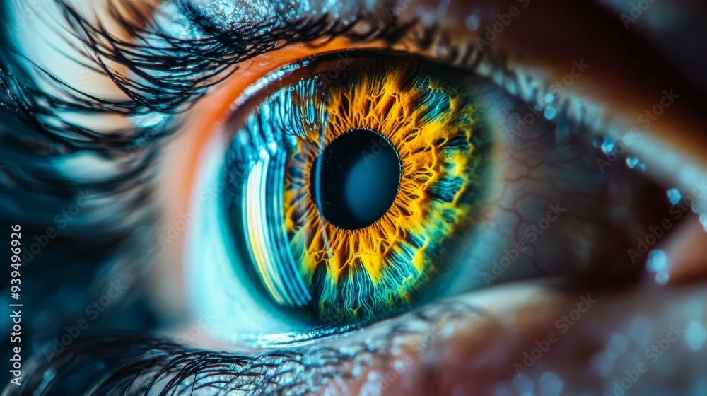 Aufkleber macro shot of an eye with vibrant colors, highlighting the intricate patterns of the iris