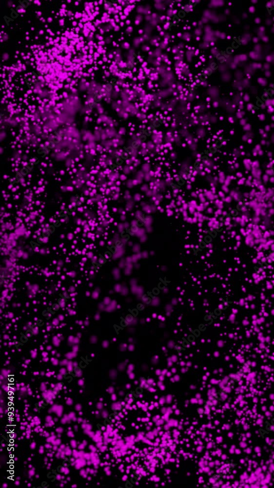 Sticker particles move upward in flow. design. vortex flow of small particles on black background. magical v