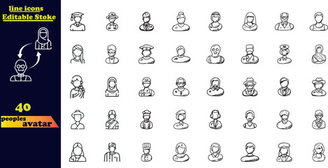 Set of 40 outline icons related to people avatar .