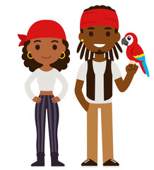 Cute cartoon Black pirate couple illustration