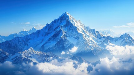 Fototapeta premium Breathtaking mountain landscape under a clear blue sky with majestic peaks and fluffy clouds, perfect for nature enthusiasts.