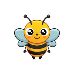 Cartoon bee with a big smile and big wings, Cute cartoon bee character Vector illustration isolated , Bee, side view on white background