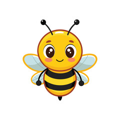 Cartoon bee with a big smile and big wings, Cute cartoon bee character Vector illustration isolated , Bee, side view on white background