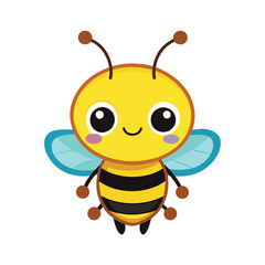 Cartoon bee with a big smile and big wings, Cute cartoon bee character Vector illustration isolated , Bee, side view on white background