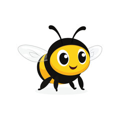 Cartoon bee with a big smile and big wings, Cute cartoon bee character Vector illustration isolated , Bee, side view on white background