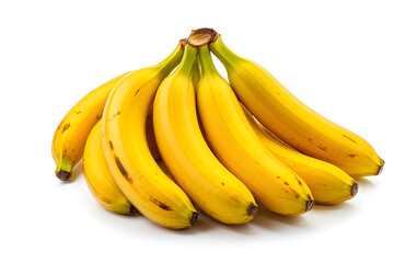 A fresh bunch of ripe yellow bananas on a pure white backdrop