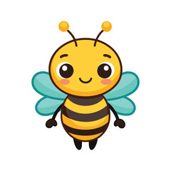 Cartoon bee with a big smile and big wings, Cute cartoon bee character Vector illustration isolated , Bee, side view on white background