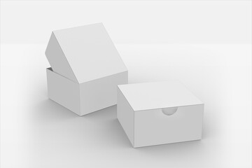 white paper box for food package on a white background, mock up isolated on white background, 3d illustration, 3d rendering