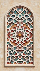 Obraz premium Intricate geometric pattern in a stained glass window with a floral design.