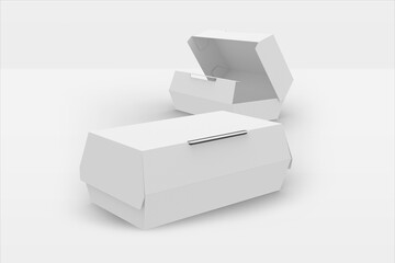 white Empty paper hot dog box mock up isolated on white background, 3d illustration, 3d rendering