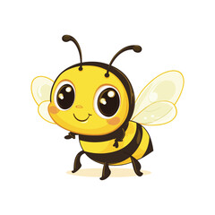 Cartoon bee with a big smile and big wings, Cute cartoon bee character Vector illustration isolated , Bee, side view on white background