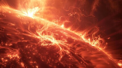 Vivid solar activity showcasing fiery plasma bursts and prominences on the sun s dynamic surface - Powered by Adobe