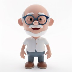 Cheerful old man with a beard and glasses
 in 3D style on a white background
