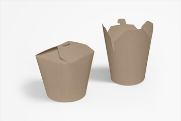 brown paper box for fast food package on a white background, mock up isolated on white background, 3d illustration, 3d rendering