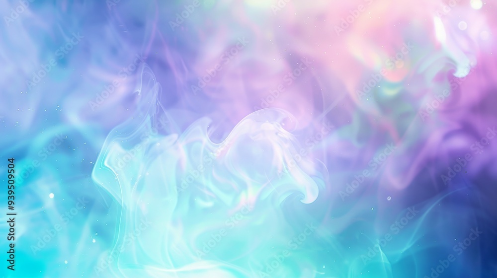 Sticker A soothing abstract artwork featuring a blend of pastel smoke in soft shades of purple and turquoise, creating a calming and ethereal atmosphere.