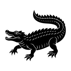 Fototapeta premium A black silhouette crocodile alligator illustration vector white background 