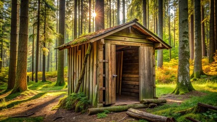 image of an old woodshed in a forest setting, woodshed, rustic, outdoors, natural, wooden structure, shelter, rural, countryside