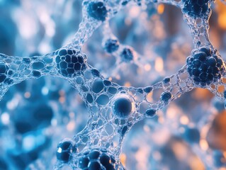 Intricate Molecular Structure Abstract of 3D Biological Molecules with Blue and Orange Background