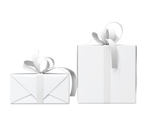 Blank Packed luxury gift box with ribbon box mock up isolated on white background, 3d illustration, 3d rendering
