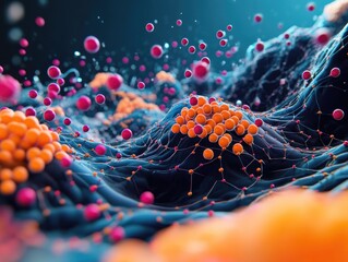 Abstract 3D Cellular Structure in Vibrant Neon Colors with High Detail and Depth