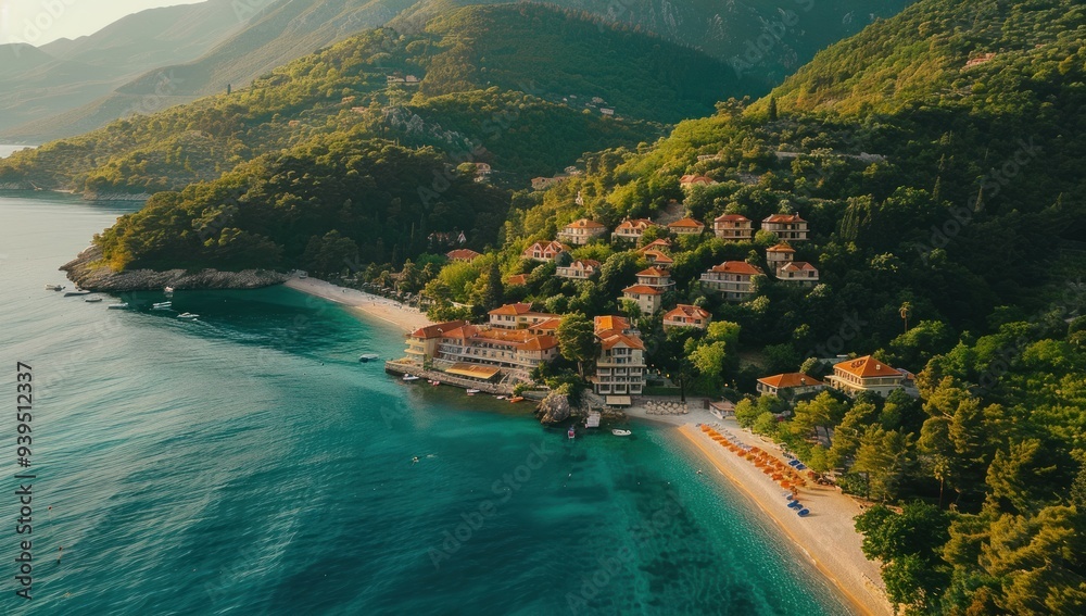 Poster Aerial View of Coastal Village in Montenegro