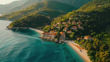 Fototapeta premium Aerial View of Coastal Village in Montenegro