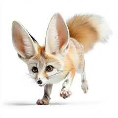 Obraz premium A charming fennec fox with large ears prancing playfully, showcasing its unique features and adorable personality.