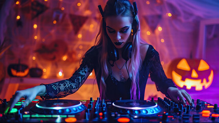 girl dj at the halloween party