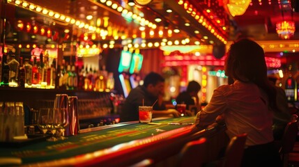 Fototapeta premium A casino bar where players relax and sip cocktails. Far from the noise of slots and roulette