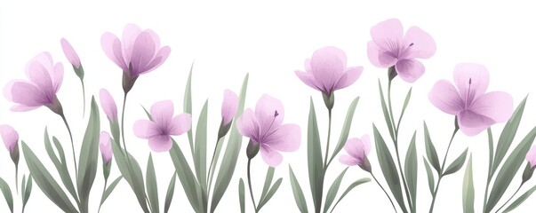A serene border of pink flowers, elegantly arranged with green leaves, perfect for backgrounds or floral themes.