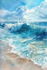 Tranquil Watercolor Splashes: Blue and Turquoise Ocean Serenity