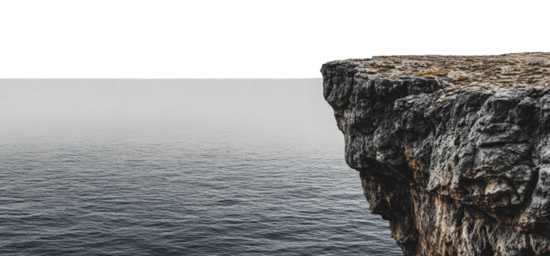 Serenity at the cliff's edge overlooking the sea, cut out - stock png.