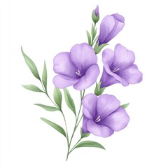 A beautiful bouquet of purple flowers with delicate petals and green leaves, perfect for floral designs and nature themes.